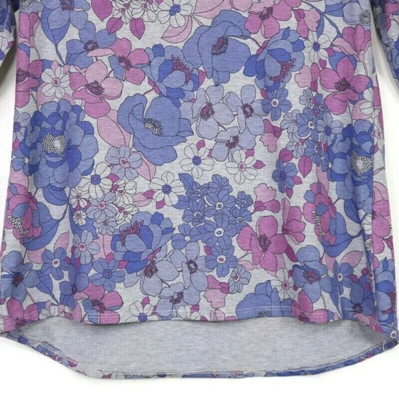 LuLaRoe Lynnae Shirt Top Tunic Purple Pink Gray Floral Long Sleeve L Large - Picture 7 of 12